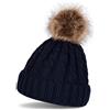 styleBREAKER Cuffia a Pon Pon Con Motivo Intrecciato, in Maglia Con Pelliccia, Beanie Invernale Unisex 04024064, Blu Notte