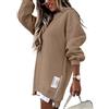 ThiCc Abito da donna oversize in felpa, casual, girocollo, a maniche lunghe, con cerniera, spacchi laterali, comodo, vestibilità ampia, mini abito alla moda, abbigliamento quotidiano