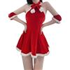 Oludkeph Costume da Donna Signora Claus Babbo Natale Abiti Sexy Signora Cosplay Halter Backless Mini Abito, Rosso, Taglia Unica