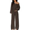 TFNOSIZE Completo Donna 2 Pezzi Coordinato con Maglia Maniche Lunghe e Pantaloni Larghi Vita Alta Stile Casual Elegante