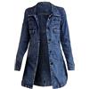 Generisch Giacca di jeans da donna, lunga, in denim, casual, jeans trench, slim fit, streetwear, giacca da donna per le mezze stagioni, a maniche lunghe, con bottoni, in denim, taglie grandi, per il