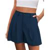 EIRUKON Pantaloncini Donna Estivi Eleganti Comodi Shorts Gamba Larga Pantaloni Corti Casual Vita Alta Bermuda con Tasche,Blu Navy,M