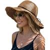 Hat Hut Floppy - Cappello da spiaggia all'uncinetto, cappello di paglia all'uncinetto, cappello da sole da donna, a tesa larga, cappello da viaggio estivo fatto a mano, pieghevole, pieghevole, Kaki