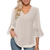 Fulidngzg Camicia Donna Elegante con Paillettes in Ruffle Chiffon, Manica 3/4 e Scollo a V Blusa Leggero Camicette Estivo Casacca Casual Tunica Top con Glitter Maglietta per Feste,Serate,Lavoro,Mare,Bianco,XL