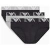Emporio Armani Stretch Cotton Bold Monogram 3-Pack Brief, Slip Uomo, Multicolore (Black-Stone-Black), S