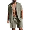 Bauzuoyo Set da 2 Pezzi da Uomo Estivo in Lino Pigiama Casual Elegante Completo di Shorts e T-shirt Set da Tempo Libero Elegante in Tinta Unita, a Maniche Corte, Camicia con Bottoni, Colletto con