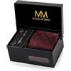 Massi Morino Cravatta con Fazzoletto da Taschino Set Uomo incl. Gemelli, Fermacravatta e Confezione Regalo - Set Cravatta Uomo per Matrimonio
