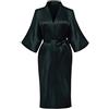 Max Hsuan Vestaglia da donna in raso, kimono, vestaglia per matrimonio, damigella d'onore, pigiama, vestaglia taglia 40-52, Nero, tinta unita, 14-16