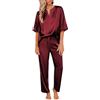 Ekouaer Pigiama Donna Estivo Set Pigiami Due Pezzi Pantaloni in Raso Maniche Corte Scollo V,S-XXL