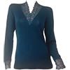 Clessidra Sottogiacca a Manica Lunga con Scollo V di Pizzo in Lana Merino Seta Made in Italy, Sottogiacca Donna, Scollo a V, Pizzo, Maglia, Lana Seta, Maglioncino Donna Lana E-6349