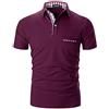 APAELEA Moda Plaid Collare Polo Uomo Manica Corta Cotone Tshirt Business Golf,Rosso Vino,L