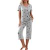 PrinStory Pigiama da donna con maglia a maniche corte e pantaloni lunghi