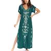 YOUKD Cotton Kaftan Abito Floreale Ricamato Bohemian Beach Bikini Cover Up Robe Plus Size Camicia da Notte per Le Donne