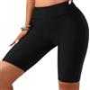 InfiniZer Pantaloncini da bagno da donna lunghi 12,7 cm, a vita alta, ad asciugatura rapida, per il controllo della pancia, pantaloncini da spiaggia con fodera, colore nero, taglia
