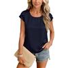 Yommay Camicetta da donna in chiffon, estiva, leggera, a maniche corte, Blu scuro, M