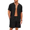 Ekouaer Pigiama da Uomo Estate Pigiama da Notte Bottoni Morbido Confortevole Camicia a Maniche Corta Pantaloni Corto Shorty, Nero, L