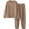 Generisch Pigiama da donna invernale da donna, set lungo, tuta da casa, in pile caldo, biancheria da notte, in due pezzi, larga, comodi, per l'inverno, casual, tinta unita, cachi, Taglia unica