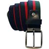 MIBANDERA Cintura elastica in tela da uomo con finitura pelle/vera pelle, larghezza 3,5 cm, fibbia in metallo, Blu - Rosso - Verde, 105 cm