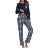 Demegimi Pigiama Donna Cotone a Quadri Invernale Pigiama Lungo da Donna con a Maniche Lunghe Girocollo Pajamas Comodo Casual per la Casa