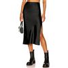 Skrtimory Gonna midi da donna in raso di seta a vita alta con fessura elastica in vita, nero, XS