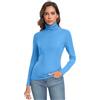 Qaffier Maglia da donna a maniche lunghe, casual, leggera, a collo alto, aderente, termica, a strati attivi