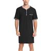 Yukiuiny Maglie Pigiama Uomo Abbigliamento da Notte Cotone Camicie Lunghe per Dormire,Maniche Corte-1-Nero/XXL