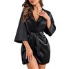 Avidlove Vestaglia da Donna in Raso Kimono Loungewear Vestaglie Damigella D'onore Camicia Notte Accappatoio Leggero Con Scollo a V Nero XXL