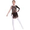 Linjinx Vestito Pattinaggio Artistico Bambina Brillante Manica Lunga E Singolo Spalla Reggiseno Gimnasia Ritmica Vestito Danza Balletto Costume Ballerina Marrone 11-12 Anni