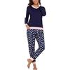 Aseniza Pigiama Invernale Donna Cotone Pigiami Lungo Set 2 Pezzi Maniche Lunghe Set Pajamas Casual Morbido con Coulisse Navy L