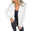 Juankrynord da Donna Elegante Cravatta Bottone Tulle Maglia Pizzo Blazer Abbigliamento da Lavoro Ufficio Giacca con Tasche Moda Colore Solido Business Lavoro Pizzo Camicia (Bianco,L)
