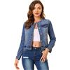 Allegra K Giacca di jeans da donna a maniche lunghe senza colletto con bottoni