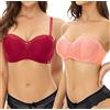 SHEKINI Push up Reggiseno Donna con Ferretto Reggiseno Sexy Pois Reggiseno per T-Shirt in Pizzo Intera in Pizzo Floreale con Spalline Tegolabili,Pacco da 2