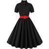 AXOE Donna Vestito Anni 50 Rockabilly Vintage Linea A con Cintura Bottoni Davanti per Carnevale Festa Casual Nero e Rosso, Taglia 44 (EU 40), M