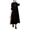 Suncadmious Vestiti da Donna in Velluto a Coste Tinta Unita Larghi Primaverili Autunnali e Invernali con Bottoni Camicia Lunga Gonna a Pieghe a Trapezio Maniche Lunghe Bavero Midi (Nero,M)
