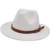 Faringoto Fedora - Cappello da donna vintage in feltro di lana unisex con bordo largo, bianco, M