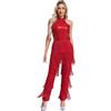 Jugaoge Body latino da donna con allacciatura al collo, tuta con paillettes top e pantaloni lunghi con frange, abbigliamento da ballo per Cha Cha Samba Salsa