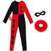 Fun Shack Costume Arlecchino Donna, Costume Clown Halloween Donna | Body a Rombi Neri e Rossi, Gorgiera Rossa & Maschera, Da Infilare, Perfetto per Halloween, Ideale per Travestirsi