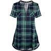 Odosalii - Camicia da donna a quadri, con scollo a V, maniche corte a 3/4, con cerniera, M
