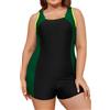 SHEKINI Costume da Bagno Donna Intero Sportivo Costume Intero Donna Plus Size Sportivo Costume(2XL, Nero Verde)