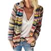 Goolecrimp Cardigan Casual colorato da Donna Primavera Transizione Giacca in Maglia Patchwork a Righe Vintage Leggero Moda Confortevole Cardigan Allentato (Rosso,L)