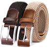 BULLIANT Cintura Uomo 2 Pezzi, Cinture Elastica Intrecciata con Fibbia in Lega di Zinco 35mm(Nero/Beige-125cm/42-46vita regolabile)