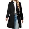 Generisch Cappotto da donna in pelle scamosciata con colletto alto - Elegante cappotto per le mezze stagioni con bottoni asimmetrici | cappotto corto sciancrato per l'autunno, Stil_j01 Nero, S