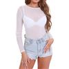 Eisnnu - Maglietta da donna, in mesh trasparente, a maniche lunghe, scollo rotondo, sexy, per feste, top in rete