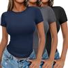 Ekouaer T-Shirt Semplici Donna Confezione da 3 Pezzi Top a Maniche Corte Scollo a Giro Magliette Estive vestibilità Aderente S-XXL