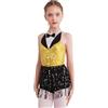 inlzdz Body Danza Classica Bambina Paillettes Tuta da Ballo Latino Americano con Nappa Leotards da Ballo Balletto Abito da Jazz Rumba Salsa ChaCha Dancewear Giallo 7-8 Anni