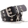 INOGIH Cintura in pelle con doppia passante, stile punk, con catena, per jeans, abiti da donna, Nero (con catena), taglia unica