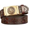 WRJAHCG Cintura Uomo, Cintura da Uomo Con Fibbia a Testa Di Leone, Jeans Alla Moda, Cintura Vintage Intagliata Decorativa