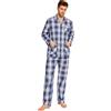 GLOBAL Pigiama Uomo 100% Cotone, Set Biancheria da Notte Lungo Traspirante | Due pezzi leggero adatto tutto l'anno, Camicia con tasche, coulisse pantalone, tessuto confortevole per il riposo notturno