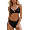 CUPSHE Bikini da donna con scollo a V smerlato vita media incrociato posteriore auto-cravatta spalline sottili costume da bagno a due pezzi, Nero , S