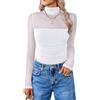 Avidlove Body da donna sexy, bodysuit elegante in mesh, a maniche lunghe, outfit da rave, body con scollo a roll, top in pizzo per party, club, fuori casa, bianco, M